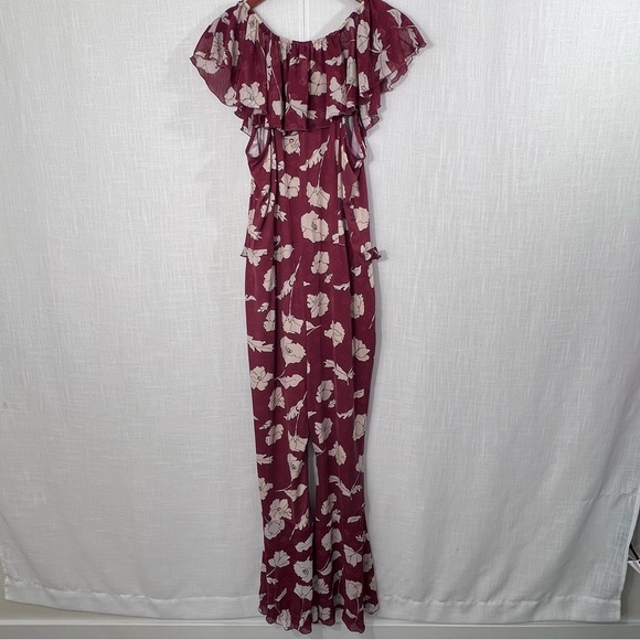 Free People Austyn Ruffle Floral Jumpsuit Coastal Cowgirl Bell Bottoms Sz L - Picture 13 of 15